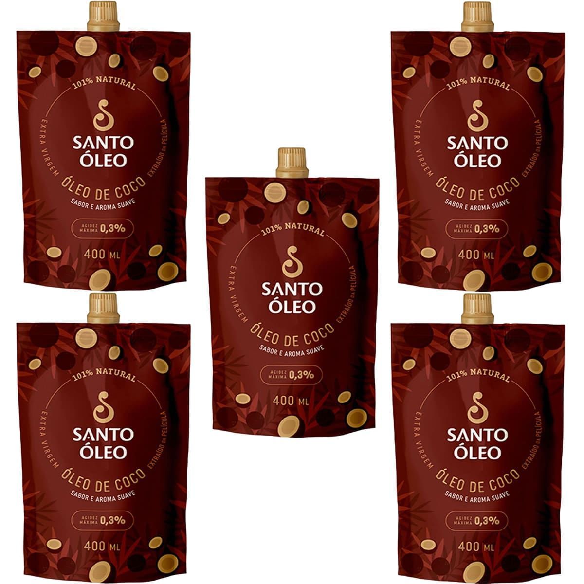 Kit 5X �leo de Coco Extra Virgem de Pel�cula - 400ml Refil - Santo �leo