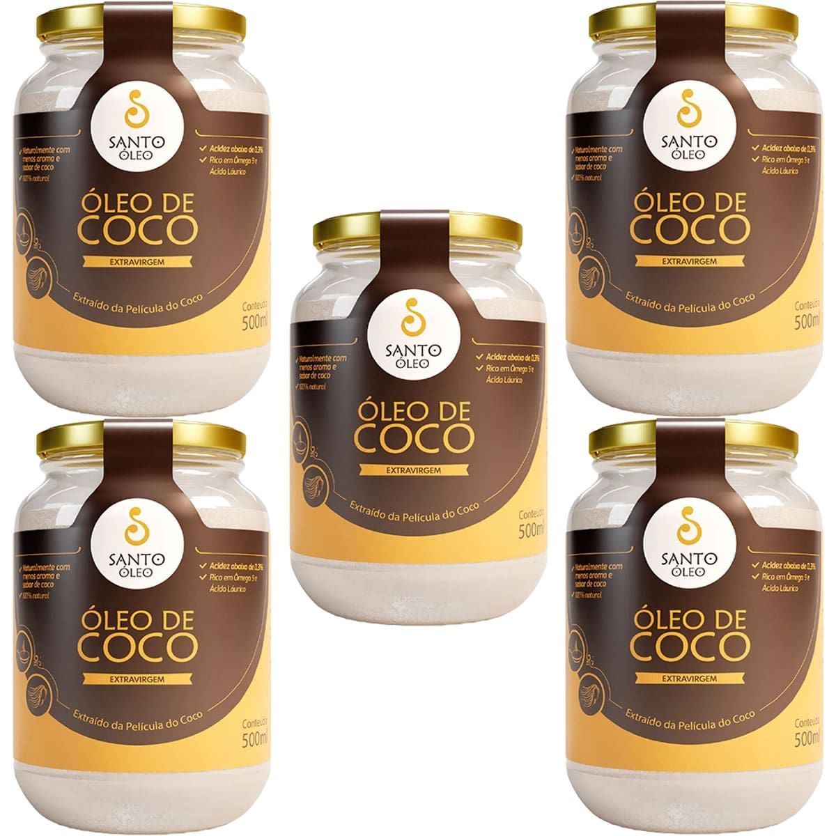 Kit 5X �leo de Coco Extra Virgem de Pel�cula - 500ml - Santo �leo