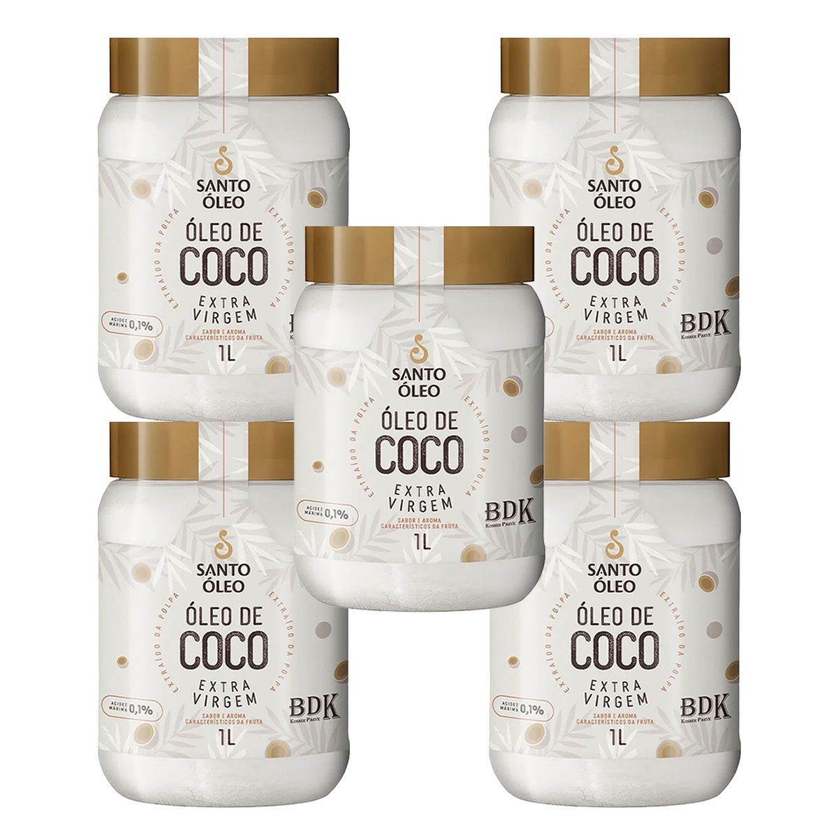 Kit 5X �leo de Coco Extra Virgem de Polpa - 1000ml Natural - Santo �leo