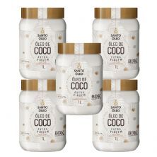 Kit 5X �leo de Coco Extra Virgem de Polpa - 1000ml Natural - Santo �leo