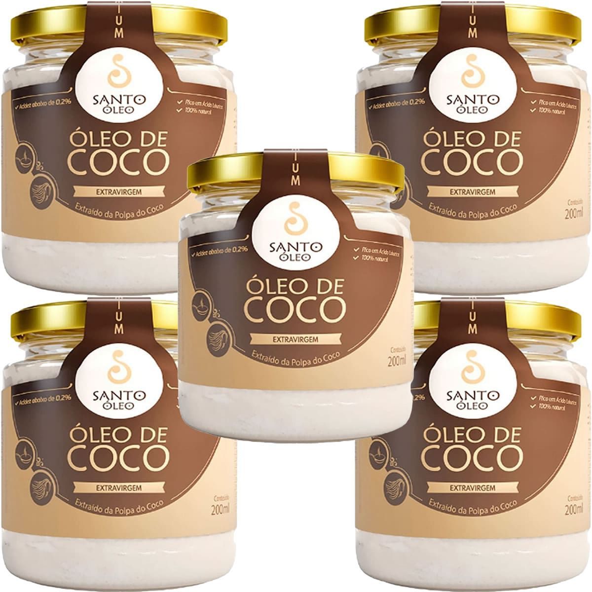 Kit 5X �leo de Coco Extra Virgem de Polpa  - 200ml - Santo �leo