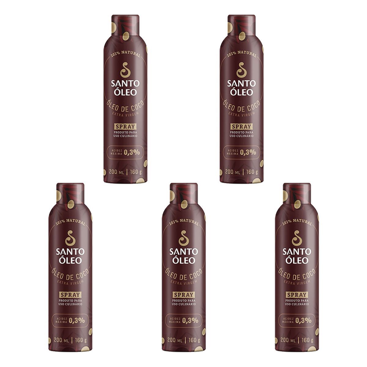 Kit 5X �leo de Coco Extravirgem - 200ml Spray - Santo �leo