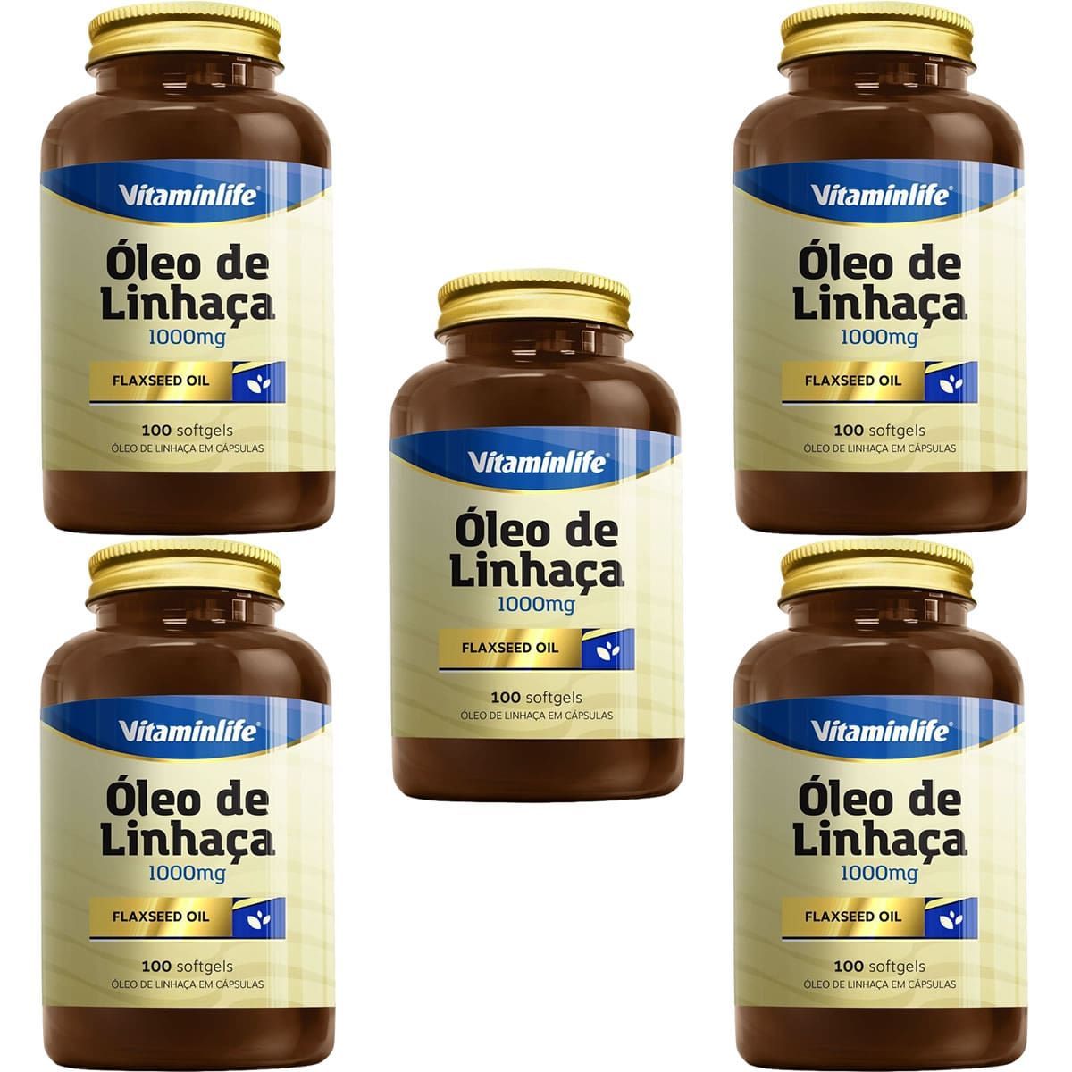 Kit 5X �leo de Linha�a 1000mg - 100 C�psulas - Vitaminlife