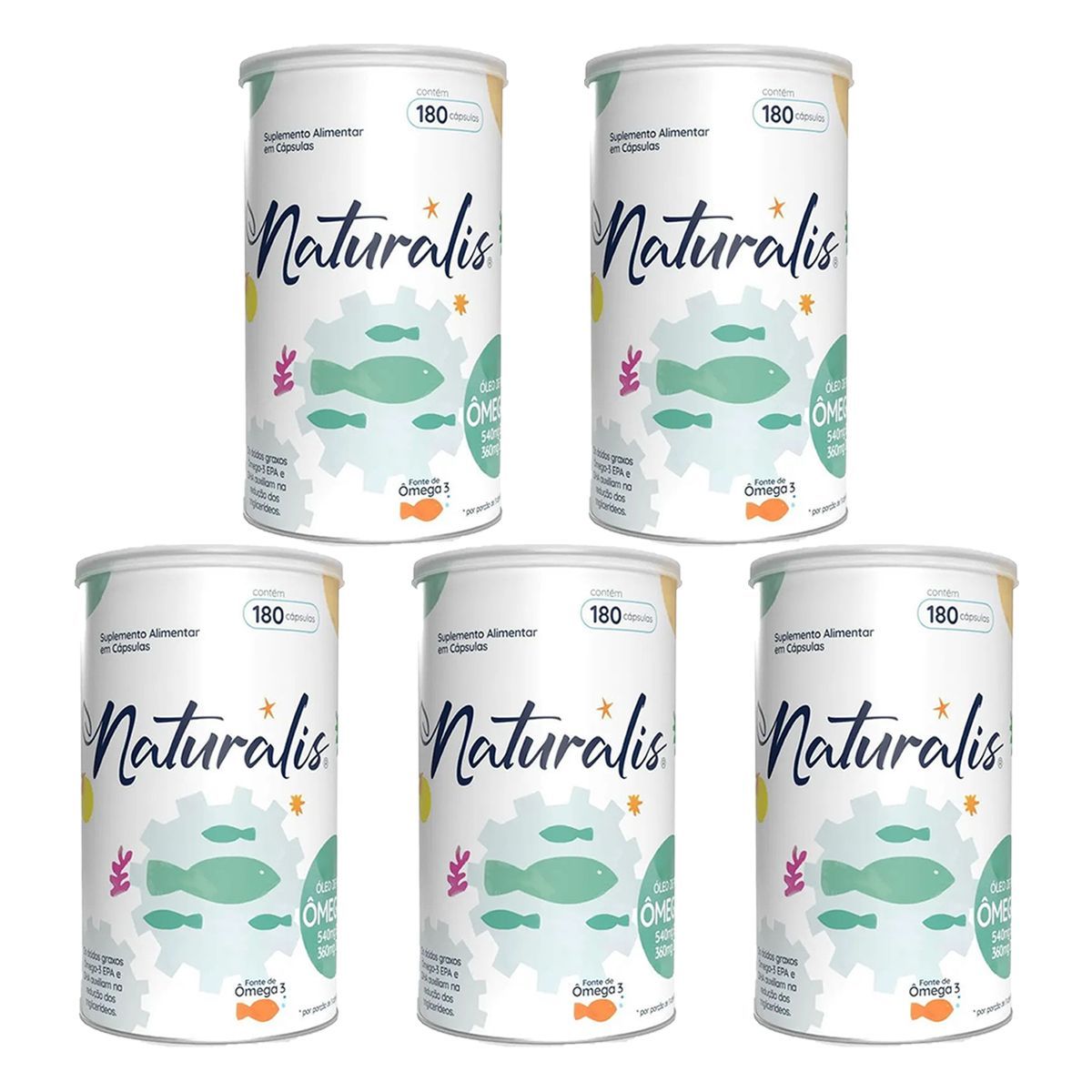 Kit 5X �leo de Peixe �mega 3 - 180 C�psulas - Naturalis