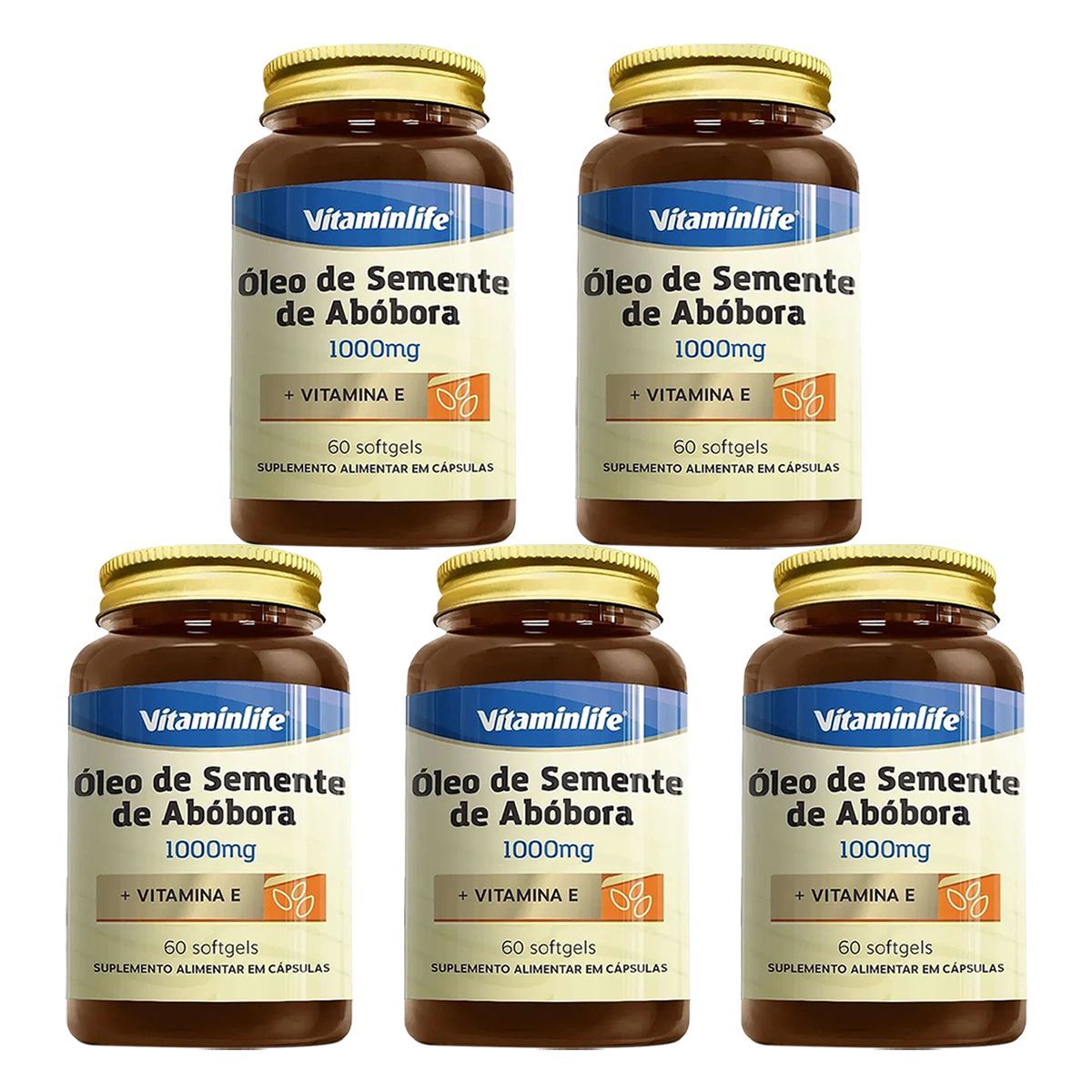 Kit 5X �leo de Semente de Ab�bora - 60 Softgels - VitaminLife