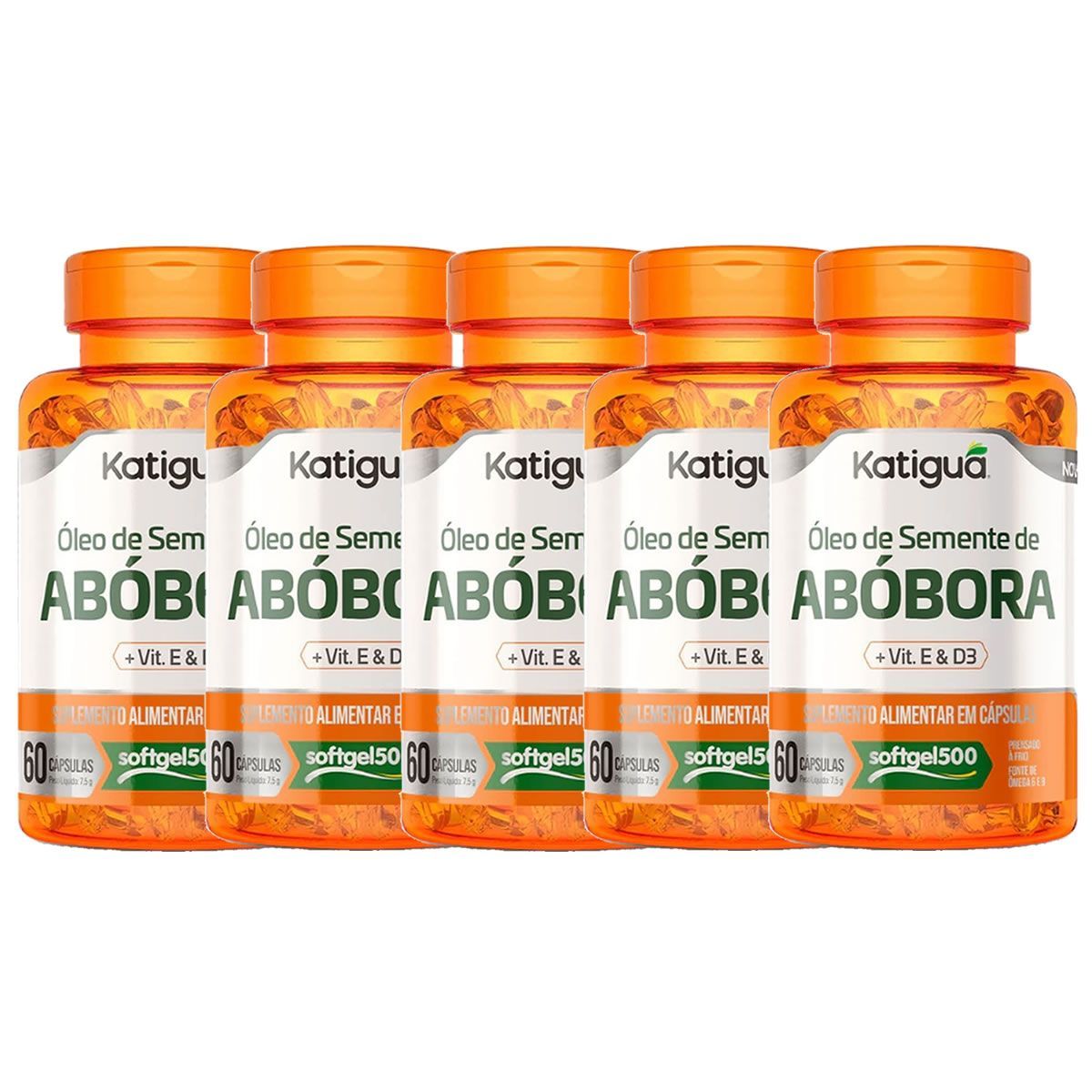 Kit 5X �leo de Semente de Ab�bora + Vitamina D3 & E - 60 c�psulas - Katigu�