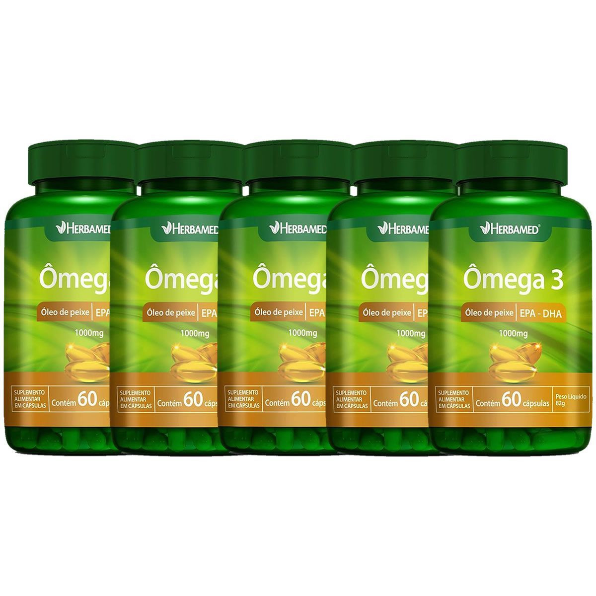 Kit 5X �mega 3 1000mg - 60 C�psulas - Herbamed