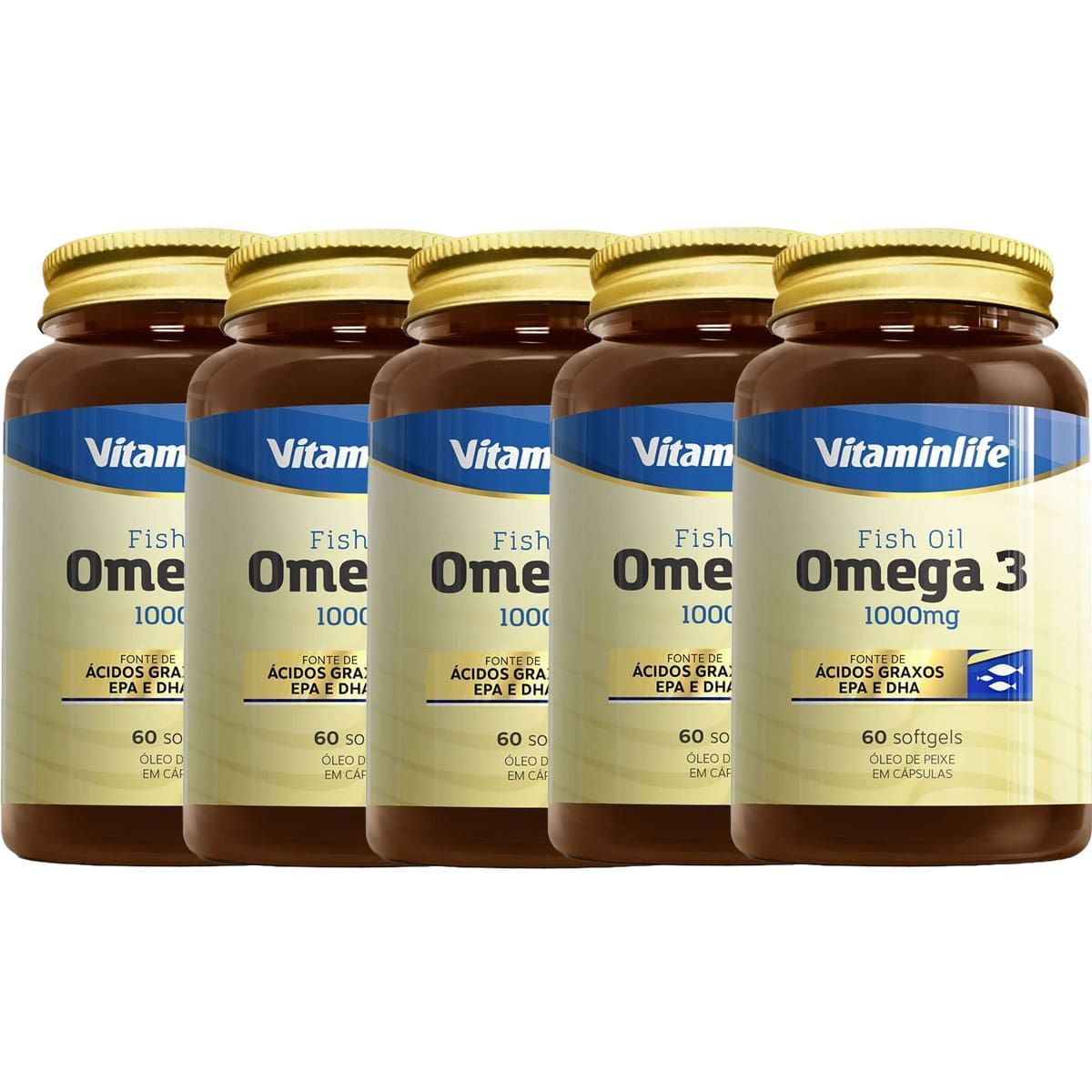 Kit 5X Omega 3 1000mg - 60 C�psulas - VitaminLife