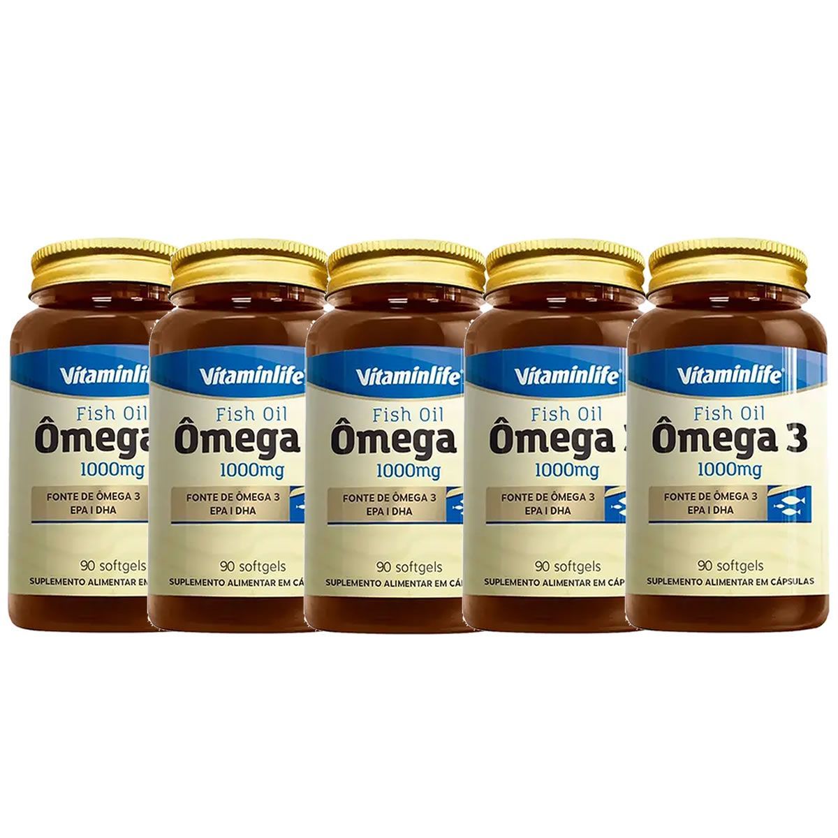 Kit 5X �mega 3 1000mg - 90 C�psulas - VitaminLife