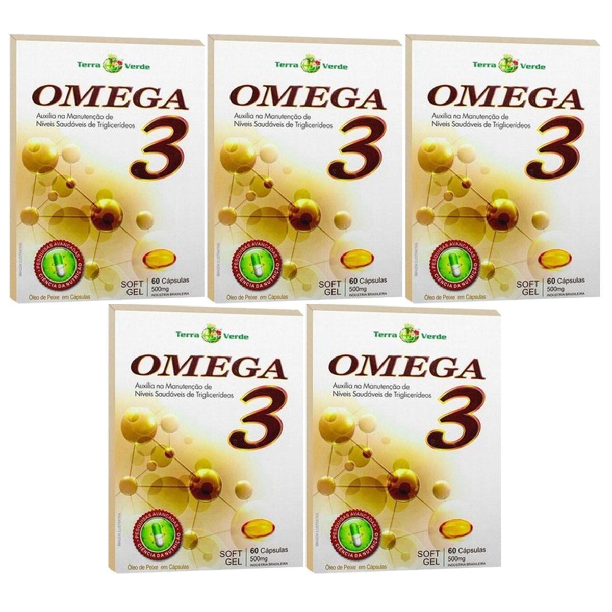 Kit 5X Omega 3 - 60 C�psulas 500mg Soft Gel - Terra Verde