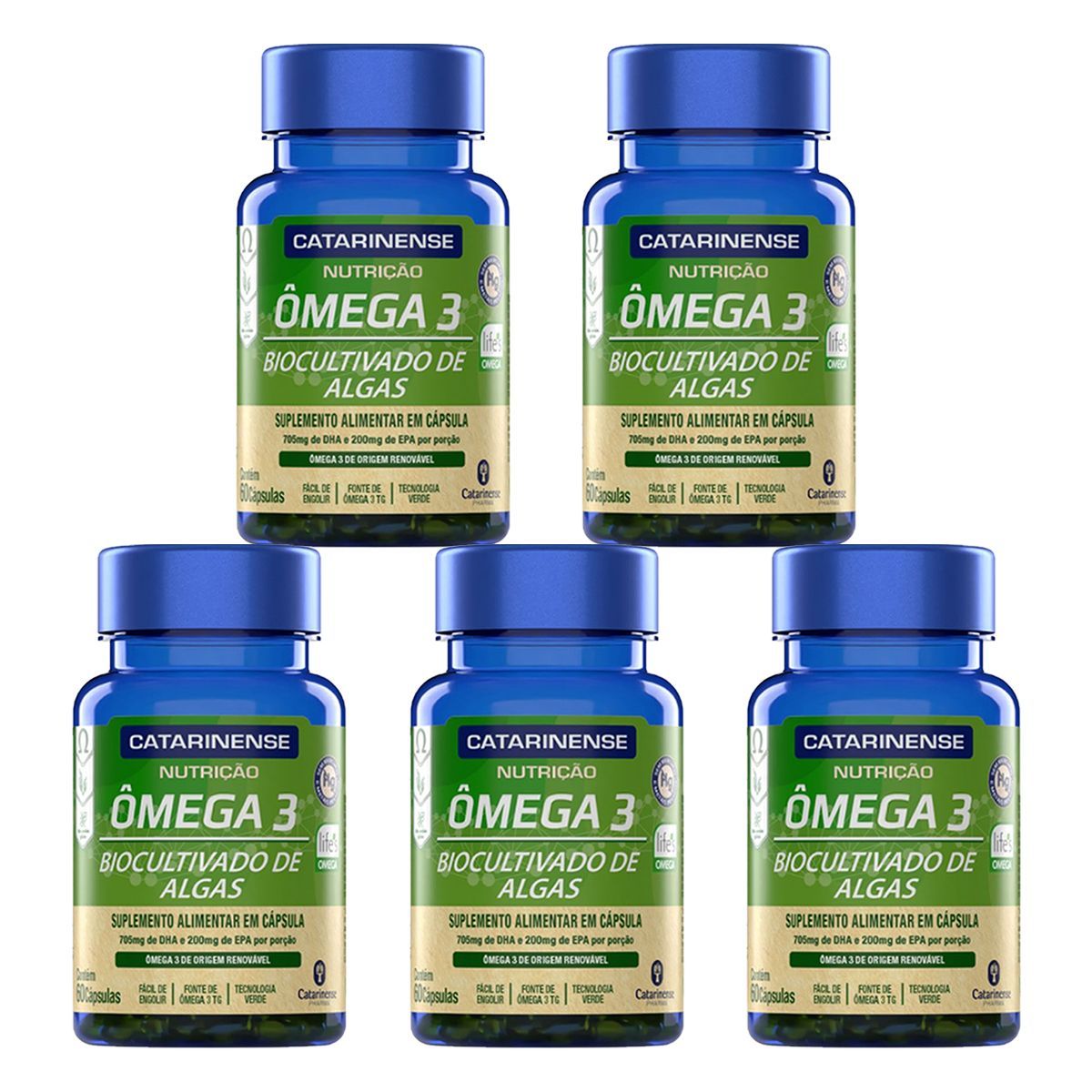 Kit 5X �mega 3 Biocultivado de Algas - 60 C�psulas - Catarinense