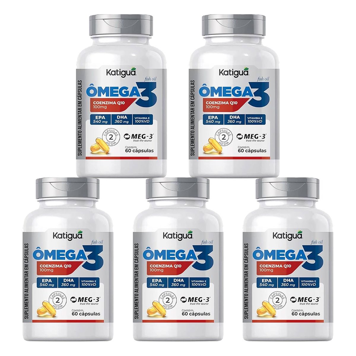Kit 5X �mega 3 Coenzima Q10 - 60 C�psulas - Katigu�
