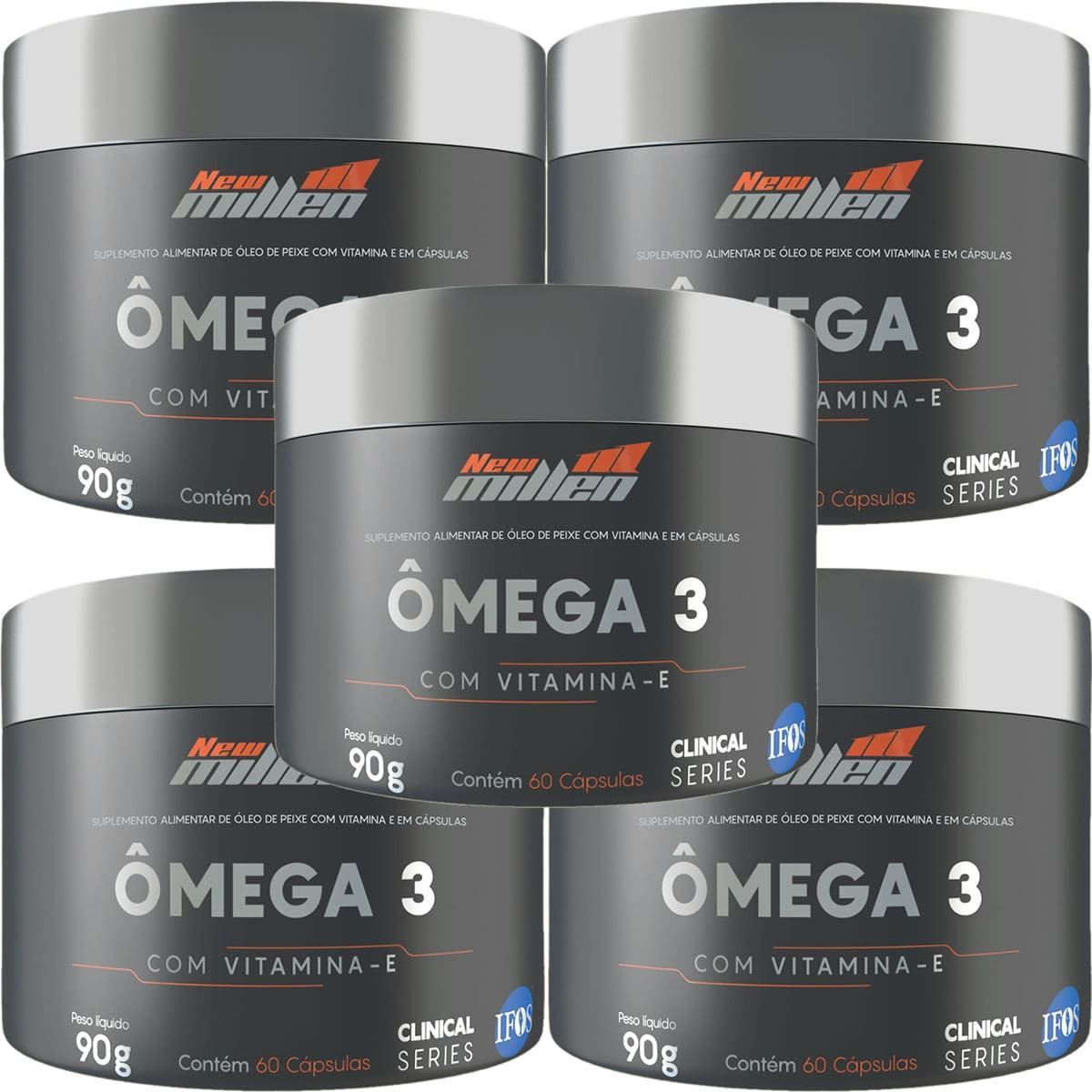 Kit 5X �mega 3 - Com Vitamina E - 60 C�psulas  - New Millen