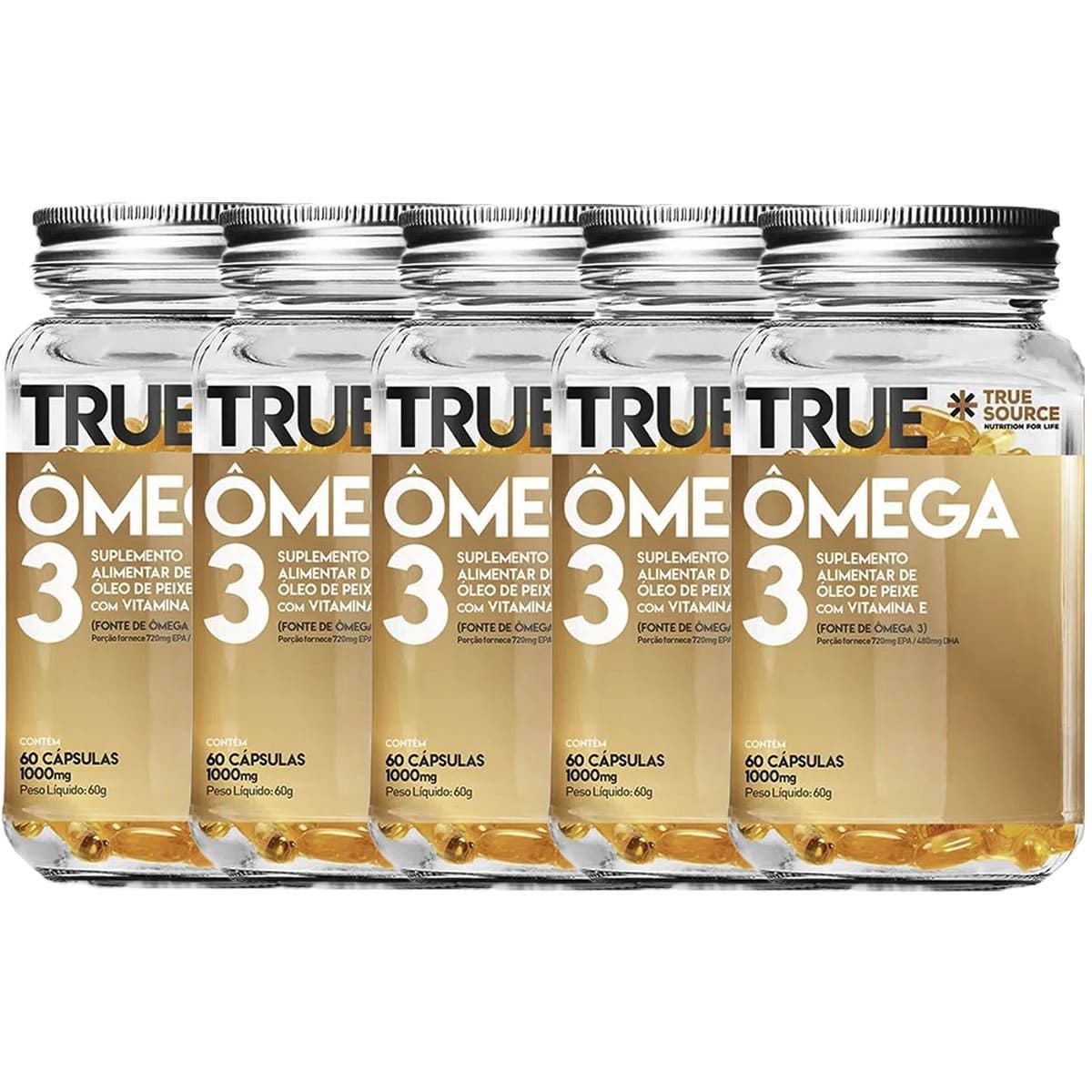 Kit 5X �mega 3  com Vitamina E - 60 C�psulas - True Source