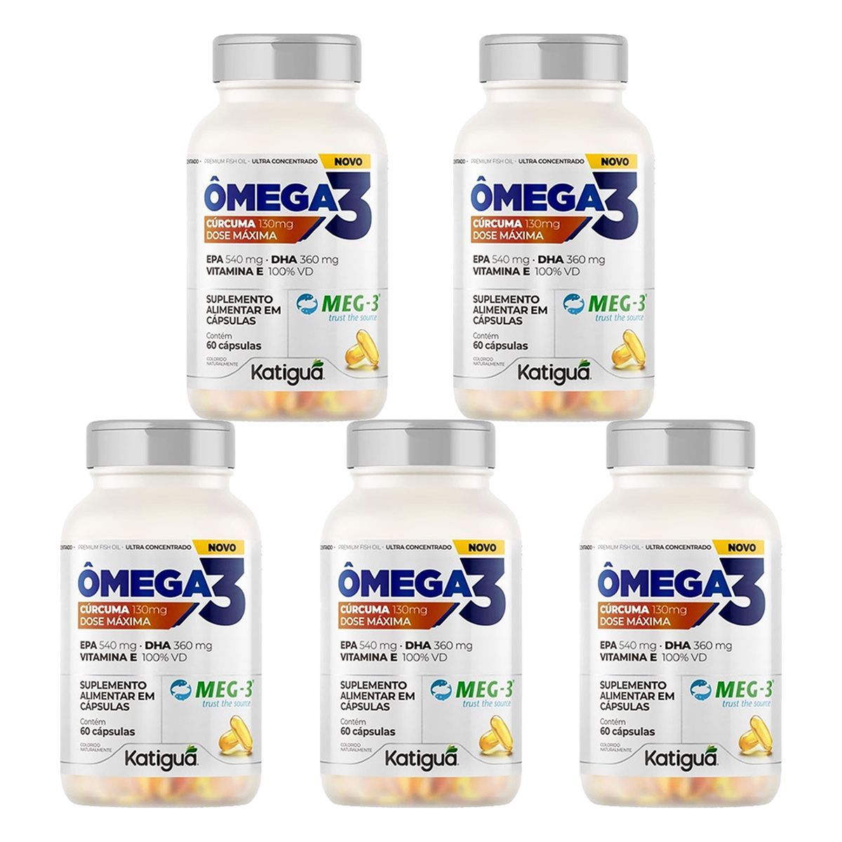 Kit 5X �mega 3 C�rcuma - 60 C�psulas - Katigu�