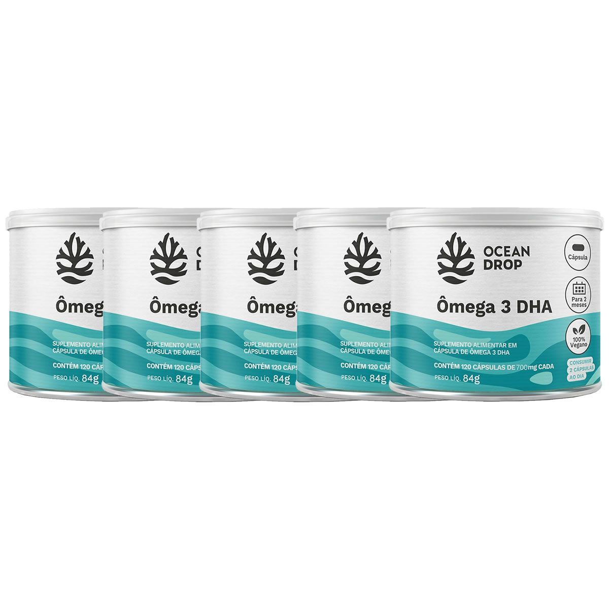 Kit 5X �mega 3 DHA Vegano - 120 C�psulas - Ocean Drop