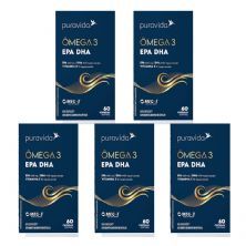 Kit 5X �mega 3 EPA DHA Nova Composi��o - 60 C�psulas Softgel - Puravida