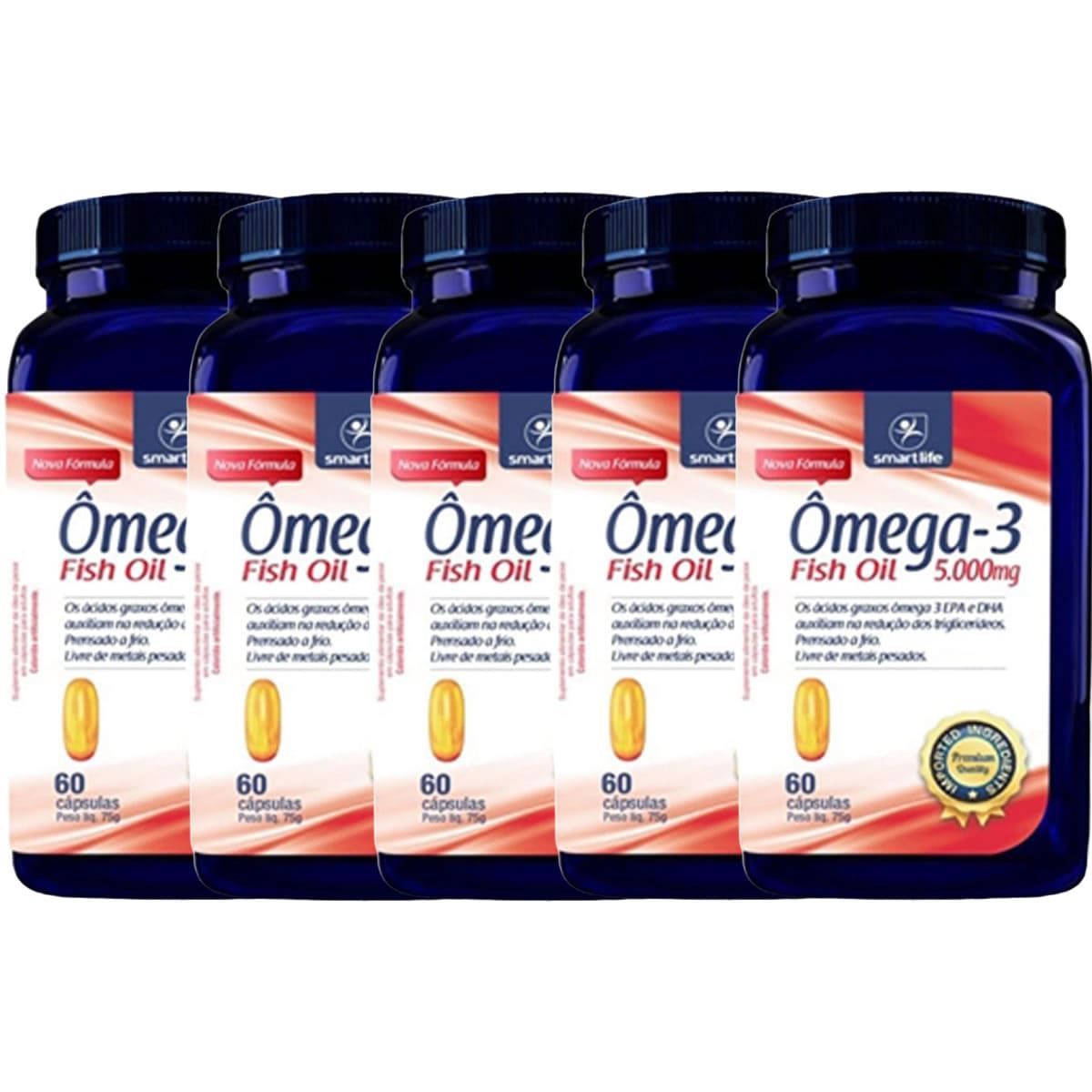 Kit 5X �mega-3 Fish Oil 5000mg - 60 C�psula - Naturelab