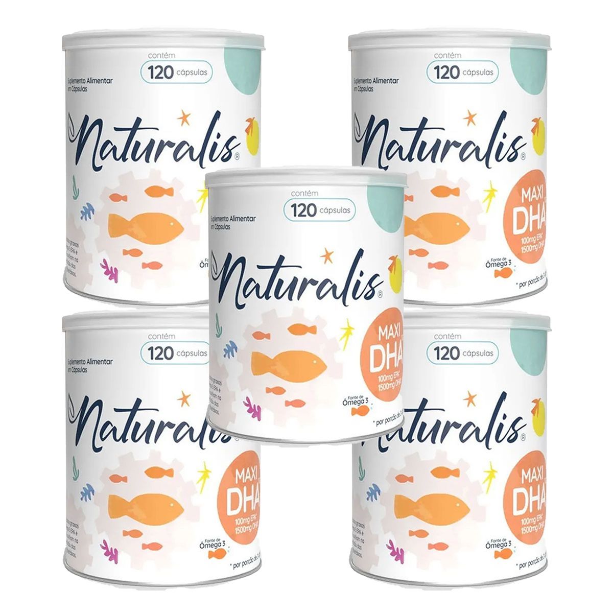 Kit 5X �mega 3 Maxi DHA - 120 C�psulas - Naturalis