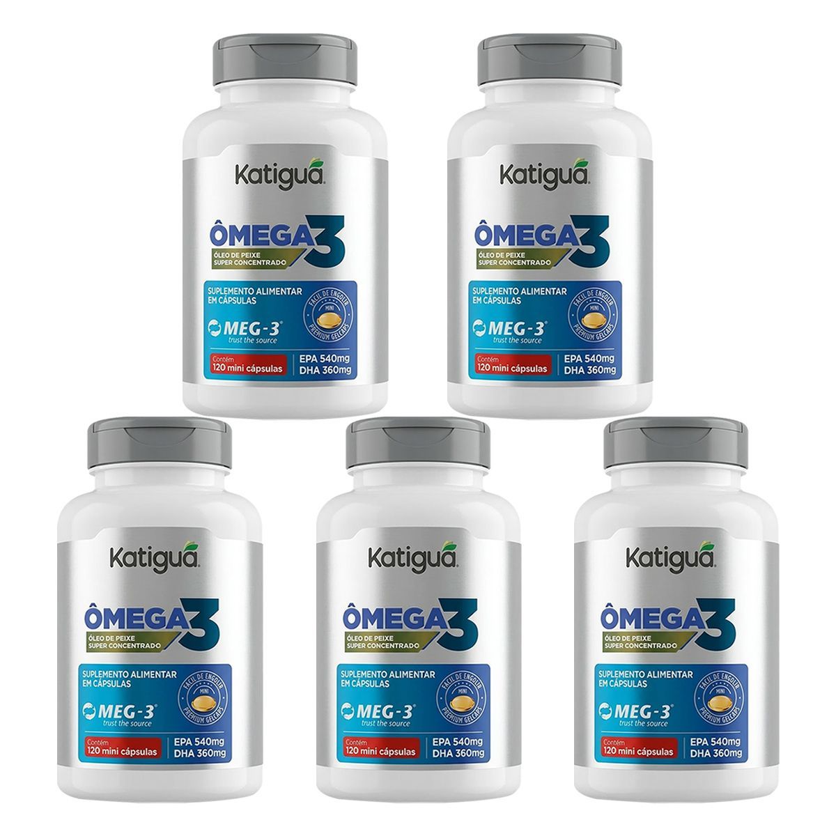 Kit 5X Omega 3 Meg-3 - 120 Mini C�psulas - Katigu�