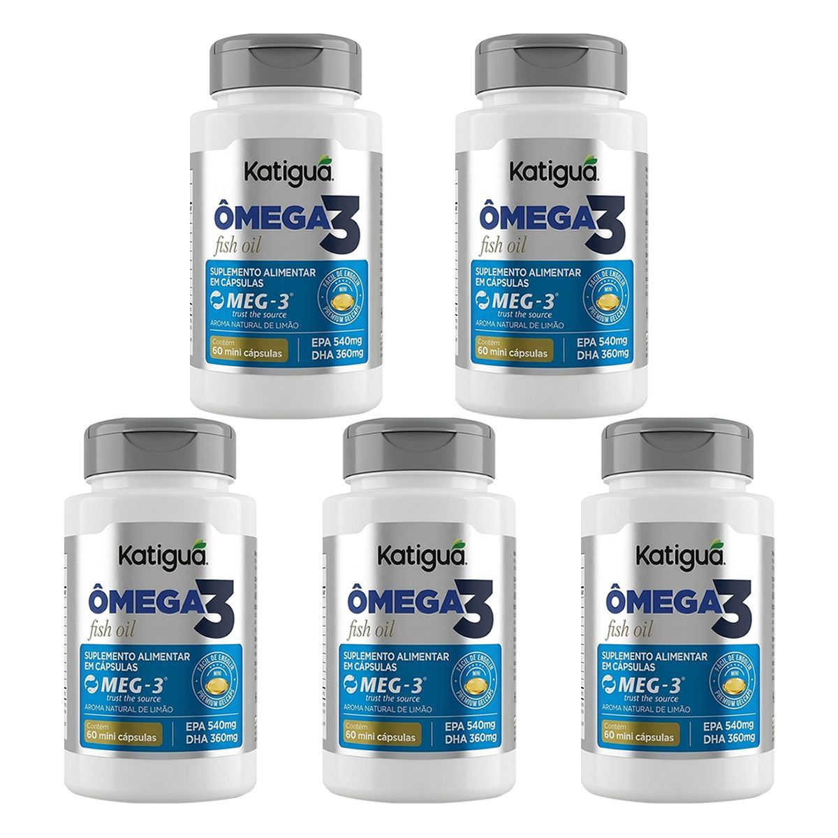 Kit 5X �mega 3 Meg-3 - 60 C�psulas - Katigu�