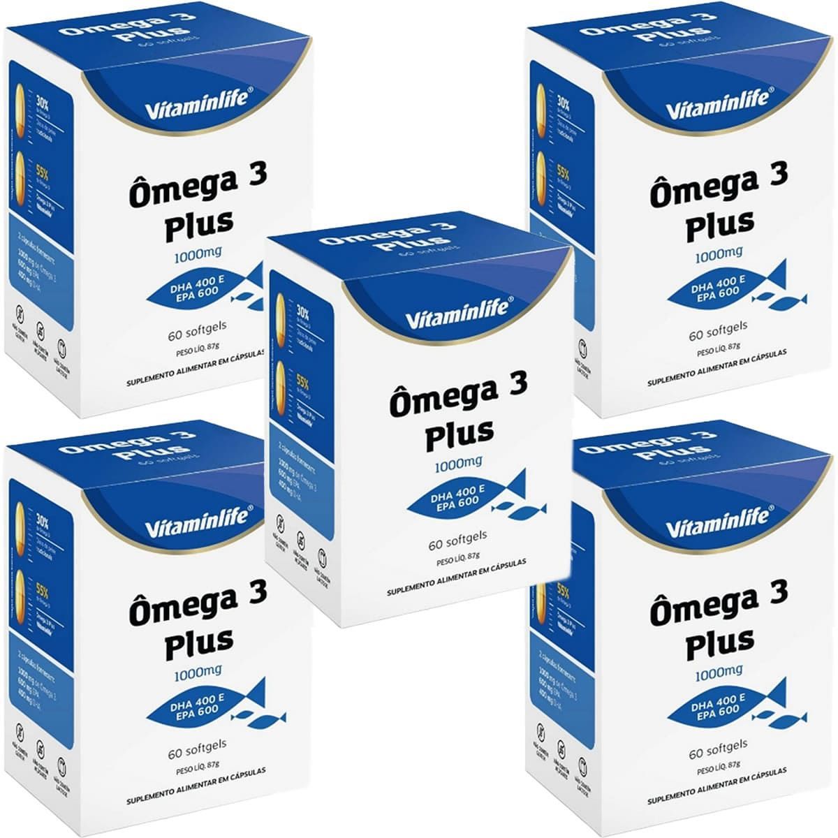 Kit 5X �mega 3 Plus 1000mg - 60 Softgels - VitaminLife