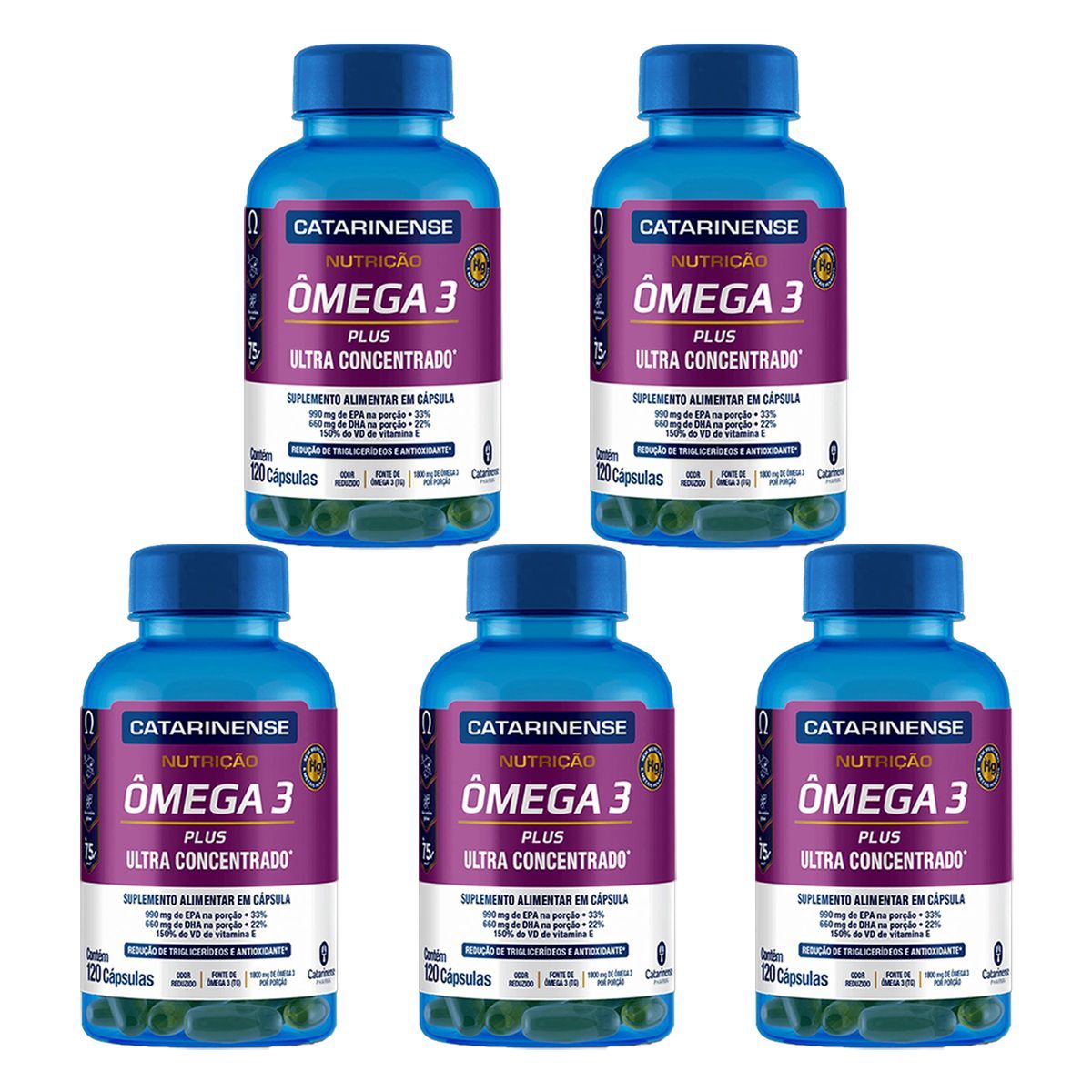 Kit 5X �mega 3 Plus - 120 C�psulas - Catarinense Nutri��o