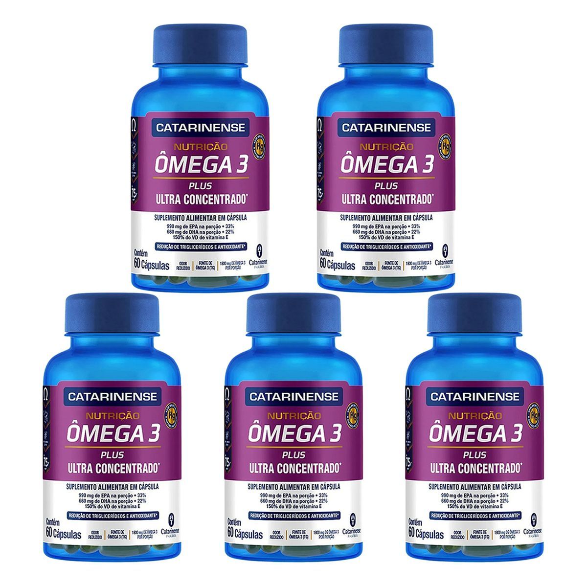 Kit 5X �mega 3 Plus - 60 C�psulas - Catarinense Nutri��o
