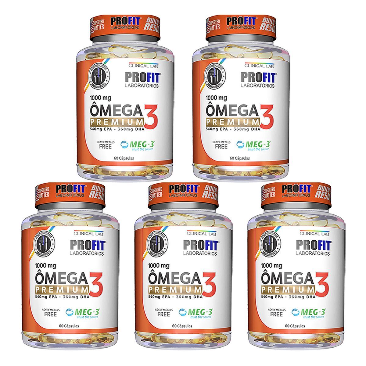 Kit 5X �mega 3 Premium Meg-3 - 60 C�psulas - Profit