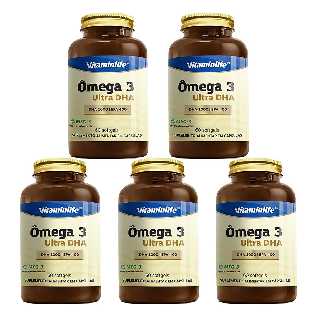 Kit 5X �mega 3 Ultra DHA - 60 Softgels - VitaminLife