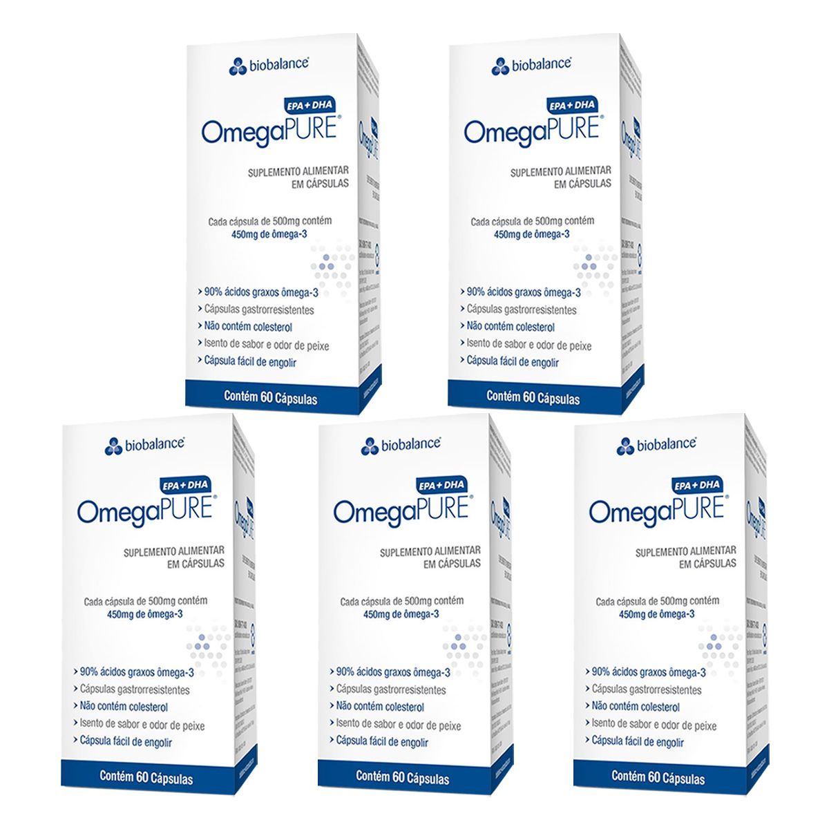 Kit 5X Omegapure �mega-3 EPA/DHA - 60 C�psulas 500mg - Biobalance