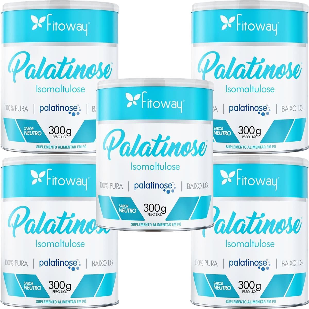 Kit 5X Palatinose Isomaltulose 100% Pura - 300g Neutro - Fitoway