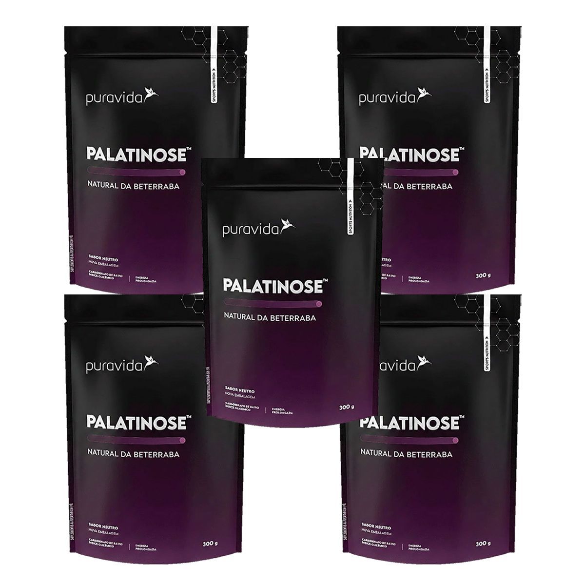 Kit 5X Palatinose Natural da Beterraba - 300g Neutro - Puravida