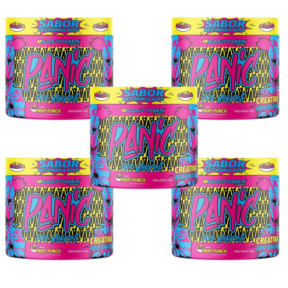 Kit 5X Panic Pr�-Treino - 300g Fruit Punch - Adaptogen