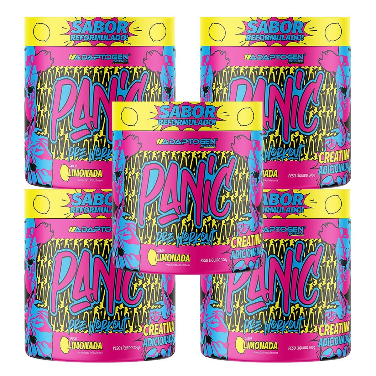 Kit 5X Panic Pr�-Treino - 300g Limonada - Adaptogen