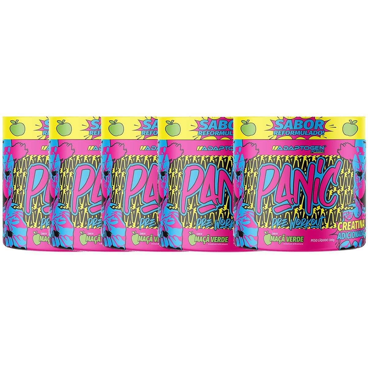 Kit 5X Panic Pr�-Treino - 300g Ma�a Verde - Adaptogen