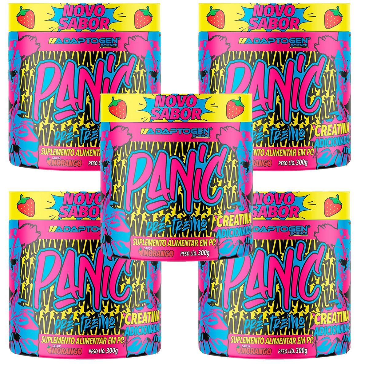 Kit 5X Panic Pr�-Treino - 300g Morango - Adaptogen