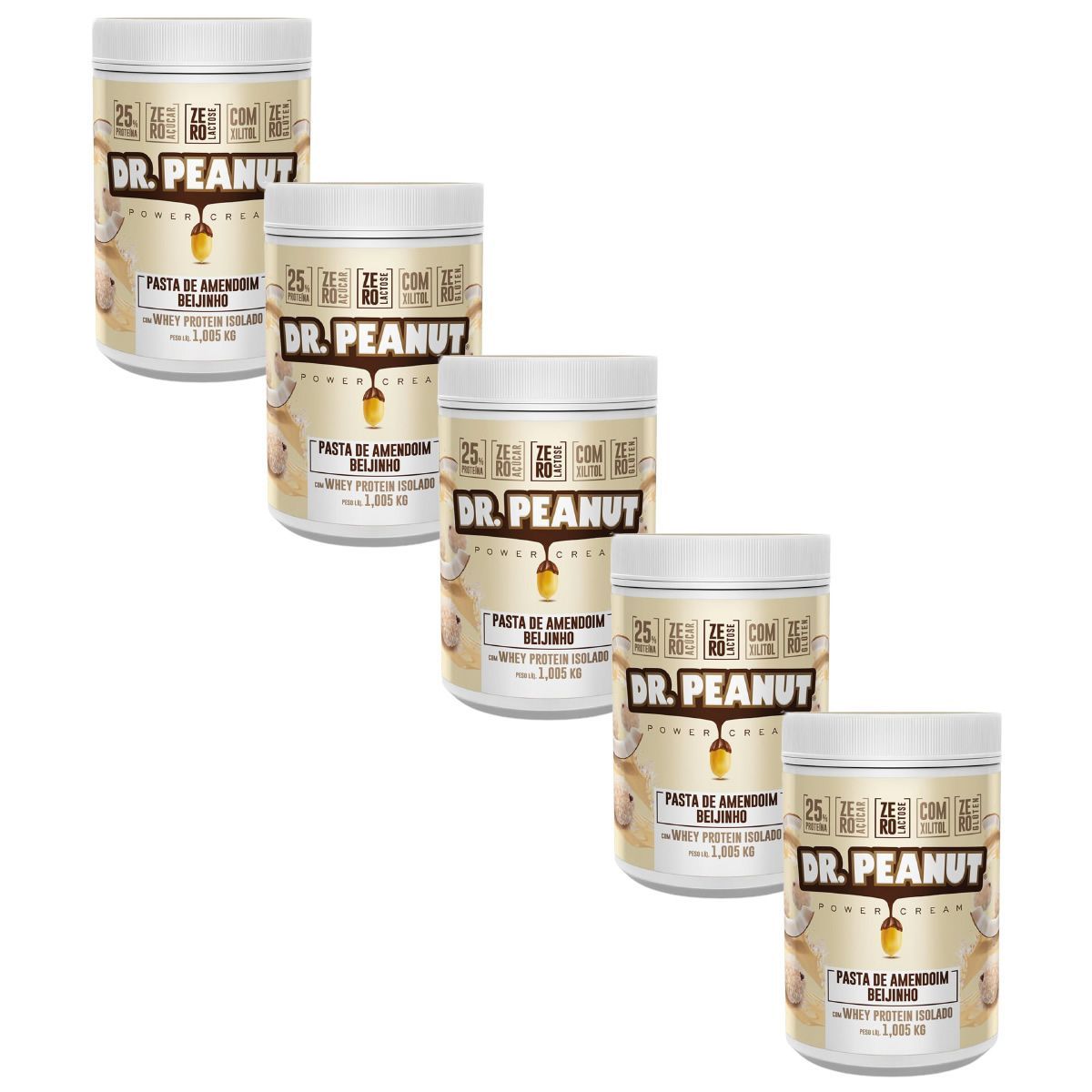 Kit 5X Pasta de Amendoim - 1005g Beijinho com Whey Isolado - Dr. Peanut