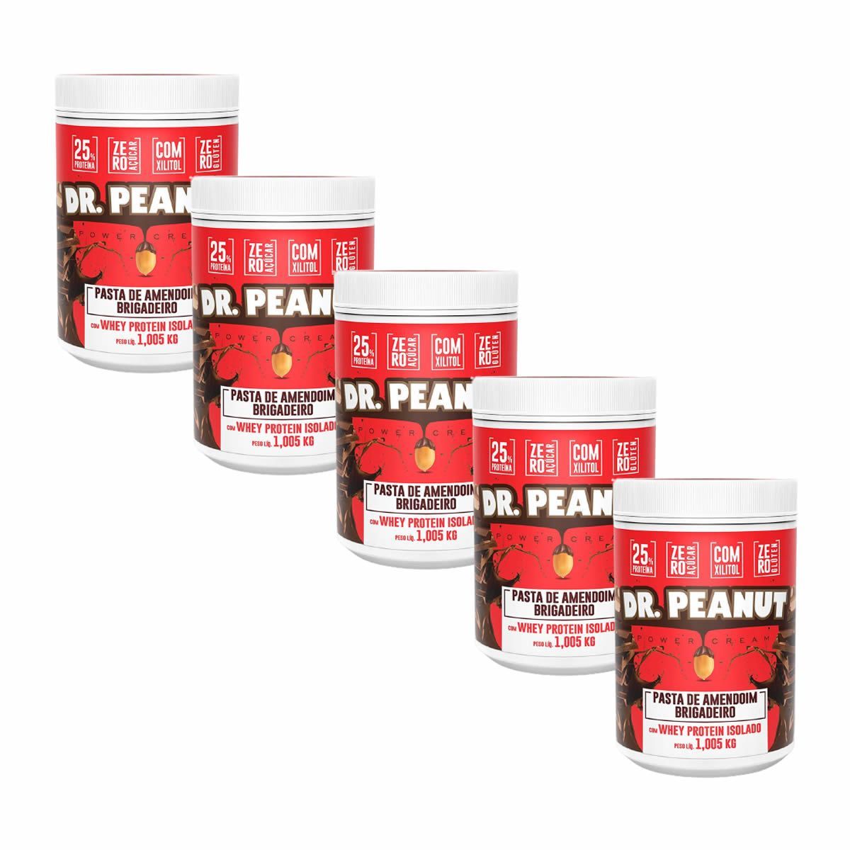 Kit 5X Pasta de Amendoim - 1005g Brigadeiro com Whey Isolado  - Dr. Peanut