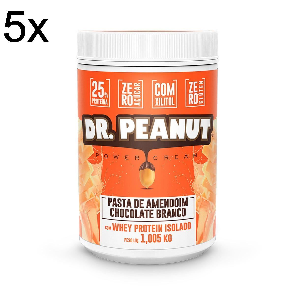 Kit 5X Pasta de Amendoim - 1005g  Chocolate Branco com Whey Isolado - Dr. Peanut
