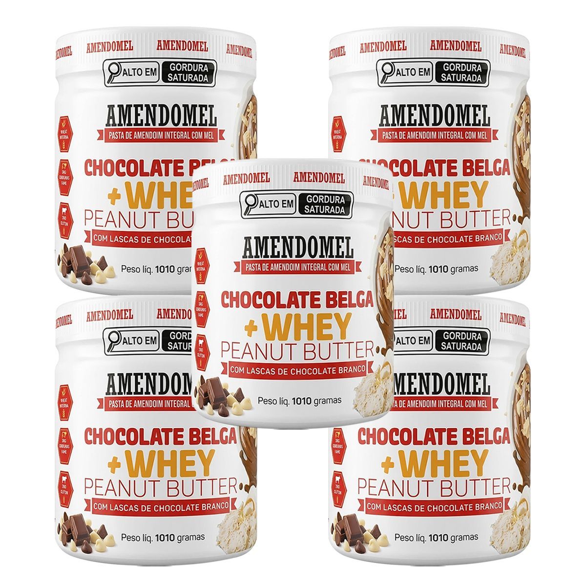 Kit 5X Pasta de amendoim - 1010g Chocolate Belga Whey - AmendoMel