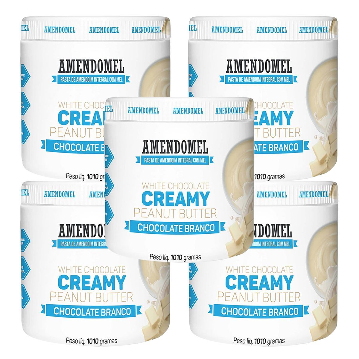 Kit 5X Pasta de Amendoim - 1010g Chocolate Branco - AmendoMel