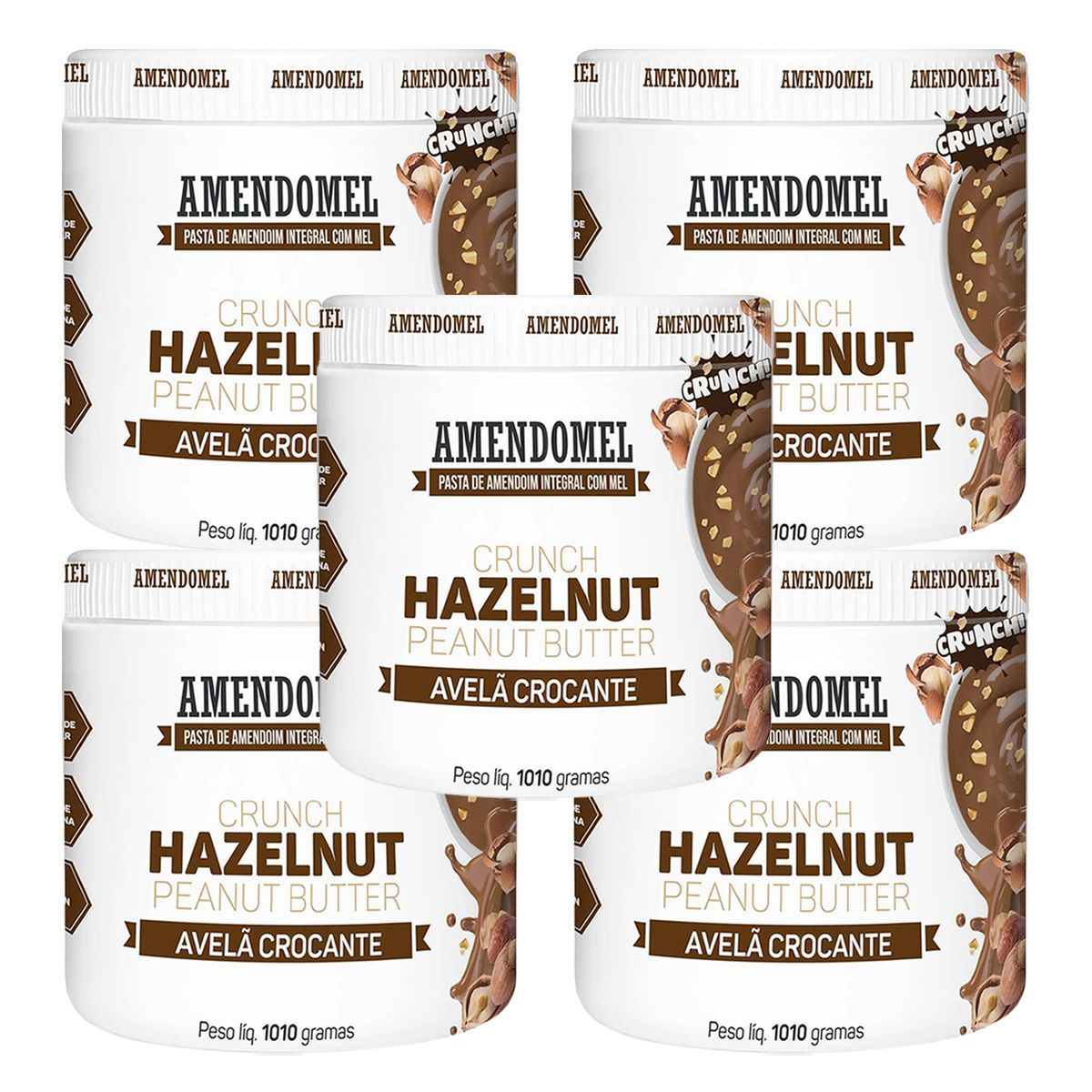 Kit 5X Pasta de Amendoim - 1010g Chocolate Branco Cacau c/ Avel� Crocante - AmendoMel