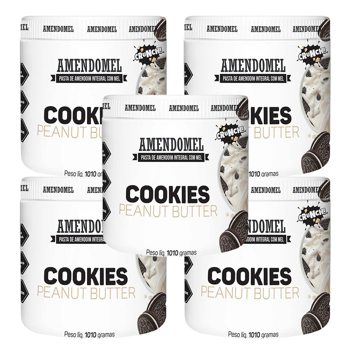 Kit 5X Pasta de Amendoim - 1010g Chocolate Branco Com Cookies - AmendoMel