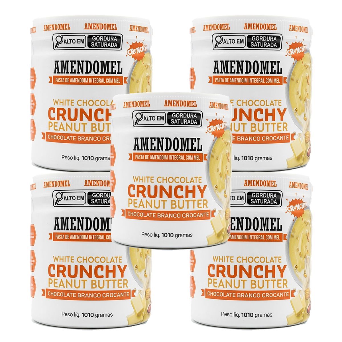 Kit 5X Pasta de amendoim - 1010g Chocolate Branco Crocante -  AmendoMel