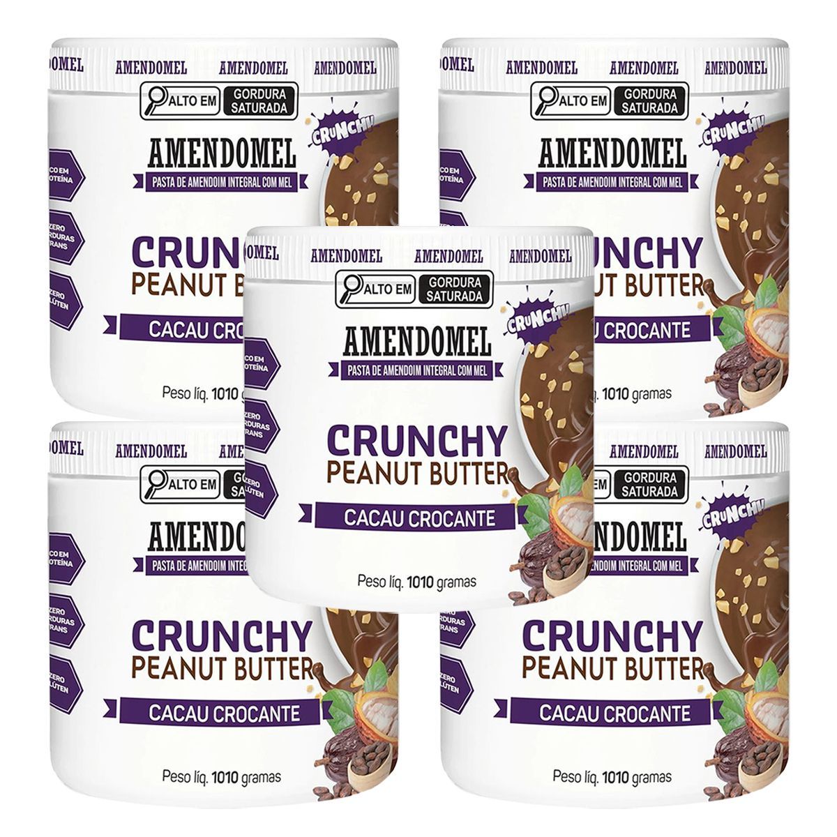 Kit 5X Pasta de Amendoim - 1010g Mel E Cacau Crocante - AmendoMel
