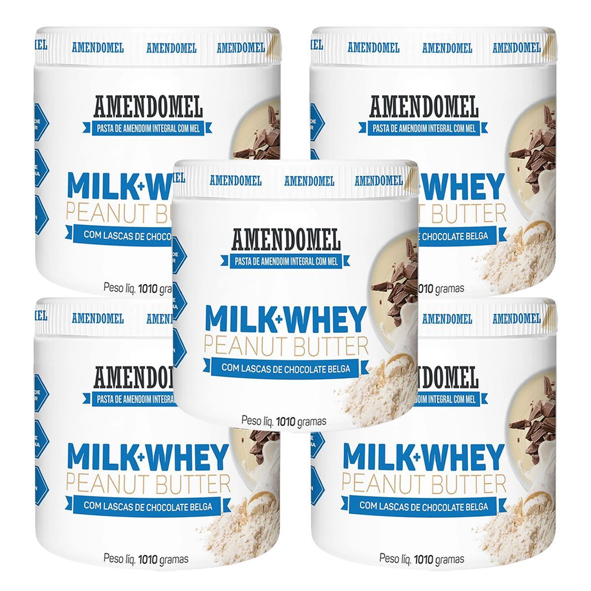 Kit 5X Pasta de Amendoim - 1010g Milk Whey Chocolate Belga - Amendomel