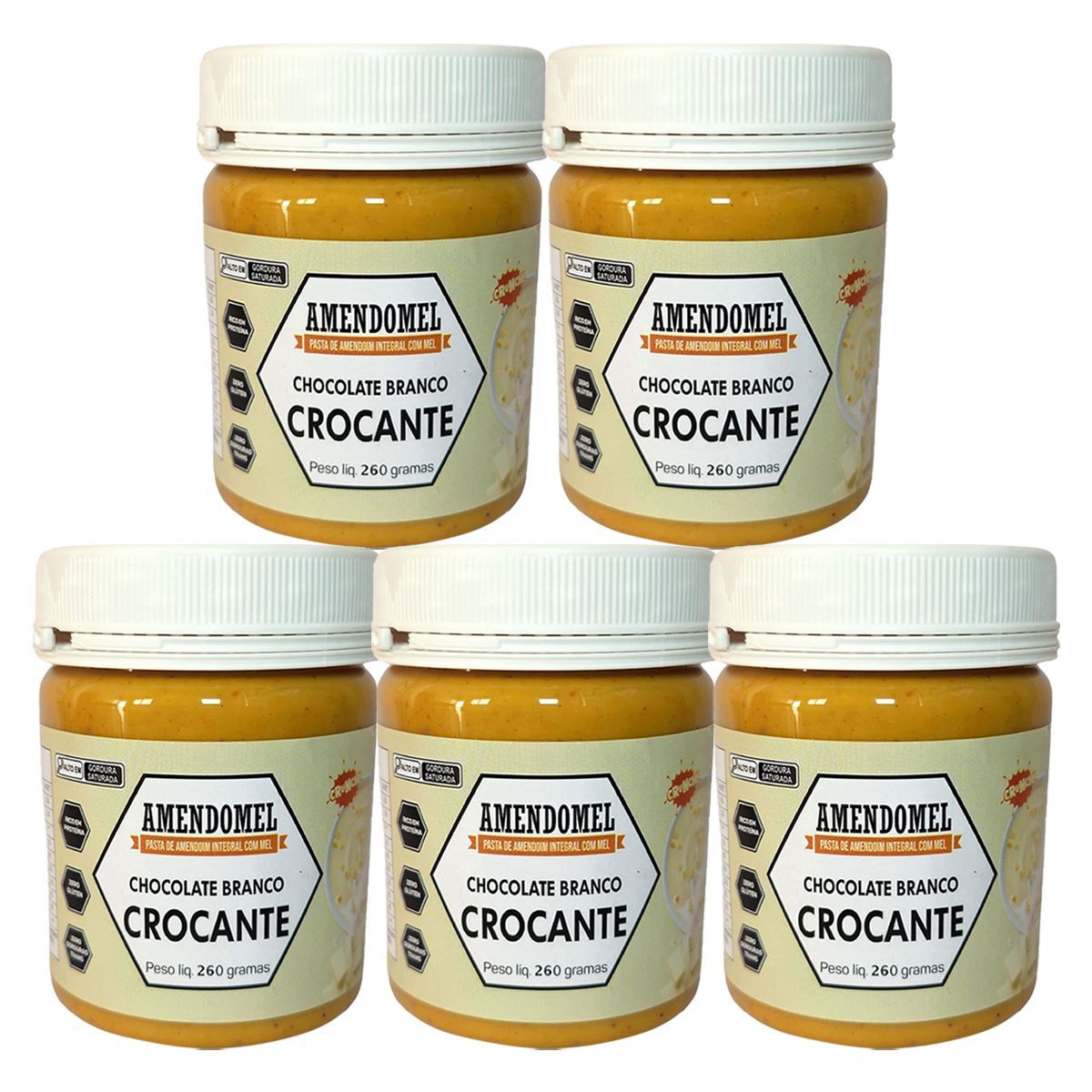 Kit 5X Pasta de Amendoim - 260g Chocolate Branco Crocante - Amendomel