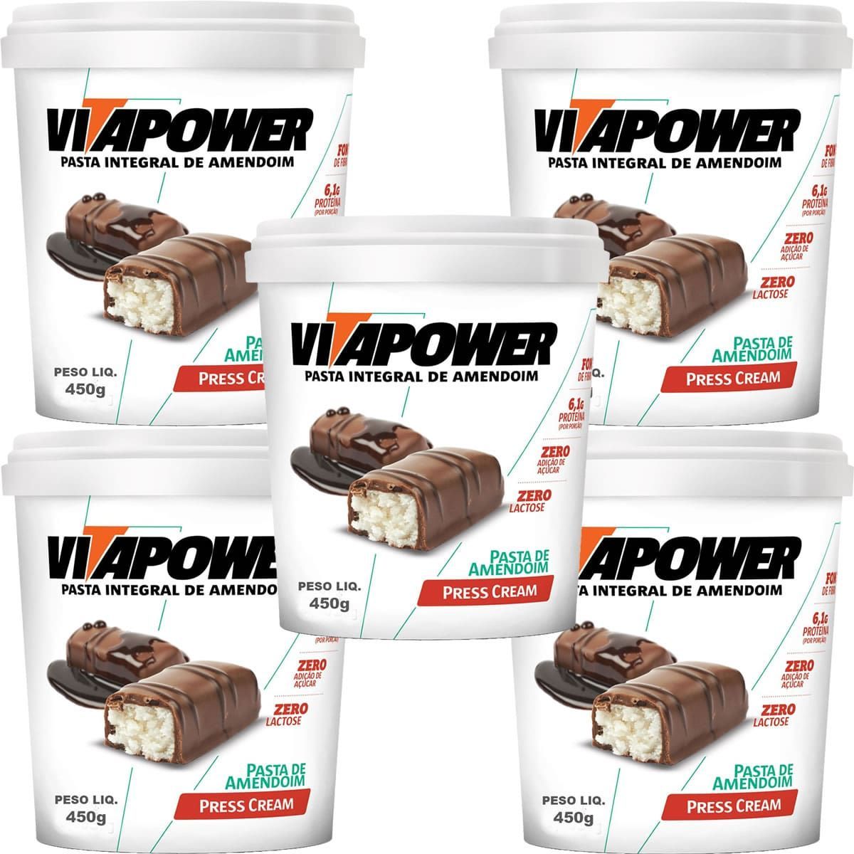 Kit 5X Pasta de Amendoim - 450g Press Cream - Vitapower