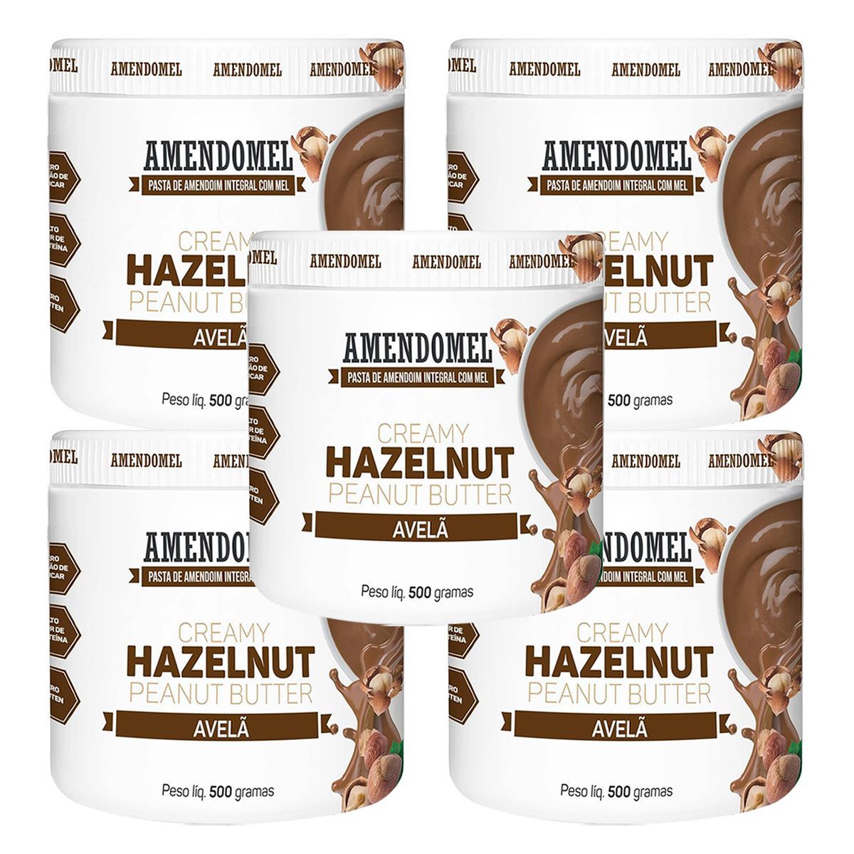 Kit 5X Pasta de Amendoim - 500g Chocolate Branco Cacau c/ Avel� - AmendoMel
